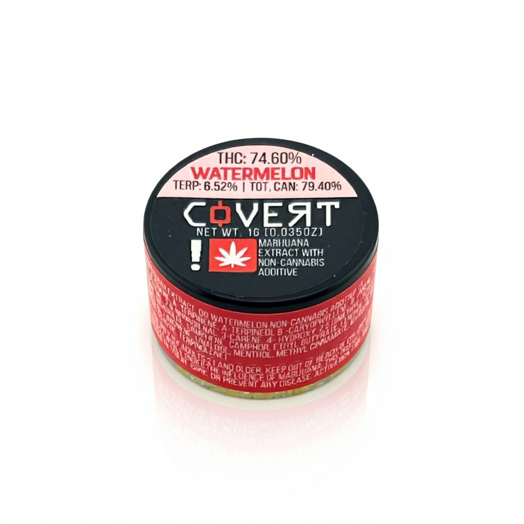 Covert Extraction 1g Concentrate Bucket Watermelon – Flavored Sugar Wax – 74.60% THC – 6.52% Terpenes